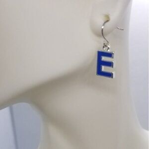 Initial E blue earrings alphabet customized‎